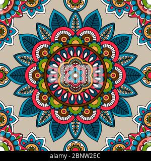 Indian mandala colored seamless pattern. Vector illustration Stock Vector