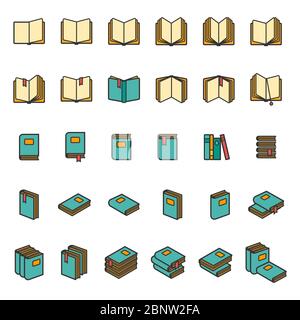 Office books and folders icons set. Vector illustration Stock Vector