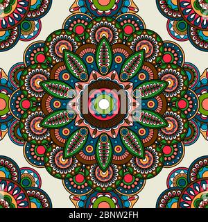 Indian mehendi floral seamless colored background. Vector illustration Stock Vector