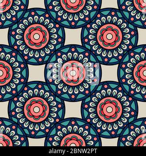 Retro colors boho hand drawn seamless background. Vector illustration Stock Vector