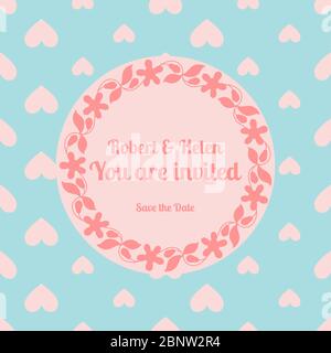 Wedding card template decorated cute pattern with floral frame. Vector illustration Stock Vector