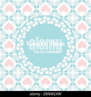 Wedding card template decorated cute pattern with floral frame. Vector illustration Stock Vector