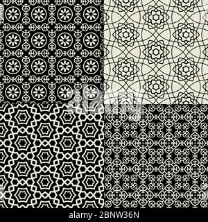 Black and white geometric ornaments set. Vector illustration Stock Vector