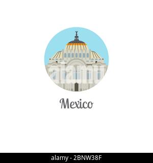 Mexico palace landmark isolated round icon. Vector illustration Stock Vector