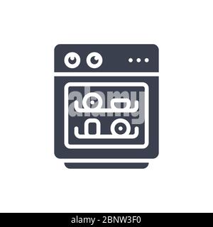 Vector illustration of one dishwasher icon or logo with black color and glyph design style Stock Vector
