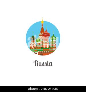 Russia cathedral landmark isolated round icon. Vector illustration Stock Vector