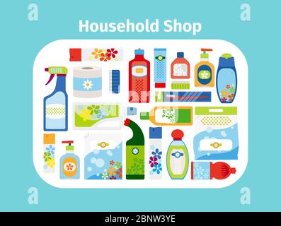 Household shop cleaning icon set. Vector illustration Stock Vector