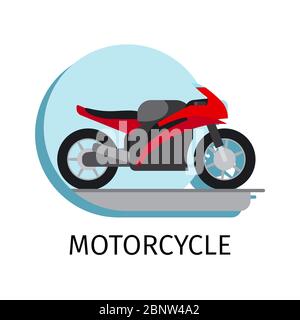 Vector motorcycle in flat style with sign on white background Stock Vector