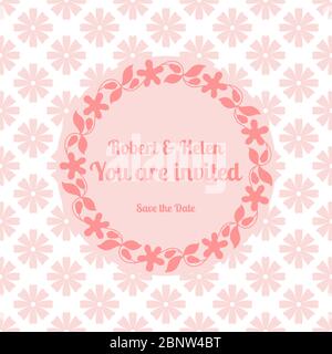 Wedding card template decorated cute pattern with floral frame. Vector illustration Stock Vector