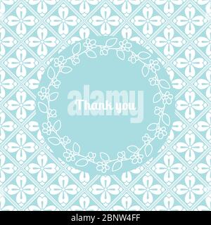 Thank you card template decorated cute pattern with floral frame. Vector illustration Stock Vector