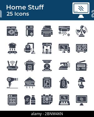 Vector illustration of home stuff icon set with black color and glyph design style Stock Vector