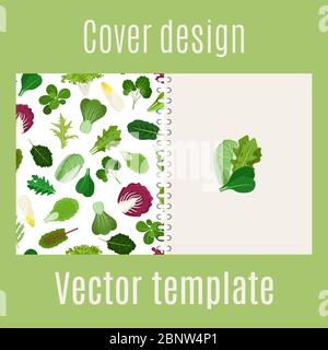 Cover design for print with salad vegetable leaves pattern, vector illustration Stock Vector