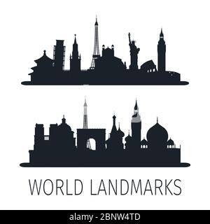 World landmarks isolated silhouettes for wallpaper. Vector illustration Stock Vector