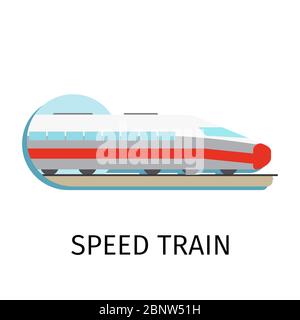 Vector speed train in flat style with sign on white background Stock Vector