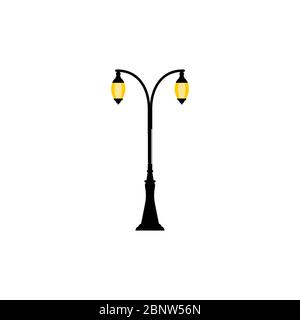 Vintage streetlight symbol. Vector retro object with two lamps isolated on white background Stock Vector