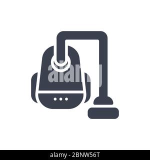 Vector illustration of one vacuum cleaner icon or logo with black color and glyph design style Stock Vector