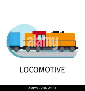 Vector locomotive in flat style with sign on white background Stock Vector