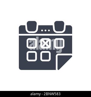 Vector illustration of calendar date with folding in the edge icon or logo with black color and glyph design style Stock Vector