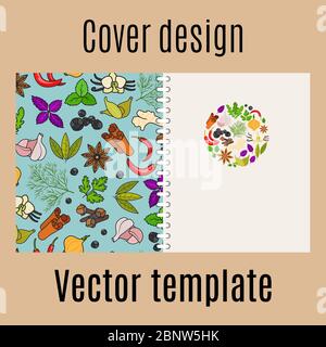 Cover design for print with spices pattern. Vector illustration Stock Vector