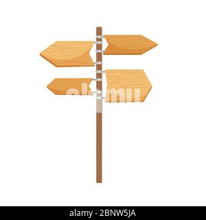 Wooden way direction sign vector cartoon object on white background Stock Vector
