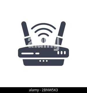 Vector illustration of one wlan router icon or logo with black color and glyph design style Stock Vector