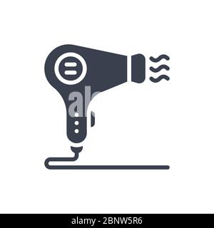Vector illustration of one hair dryer icon or logo with black color and glyph design style Stock Vector