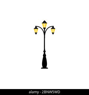 Vintage streetlight symbol. Vector retro object with three lamps isolated on white background Stock Vector