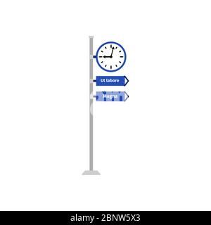Road blue direction sign with clock vector illustration Stock Vector