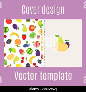 Cover design for print with fruits pattern, vector illustration Stock Vector