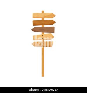 Wooden way direction sign isolated element. Vector illustration Stock Vector