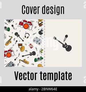 Cover design for print with music instrument pattern. Vector illustration Stock Vector