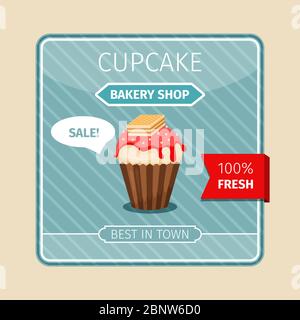 Cute card red cupcake with wafer vector illustration Stock Vector
