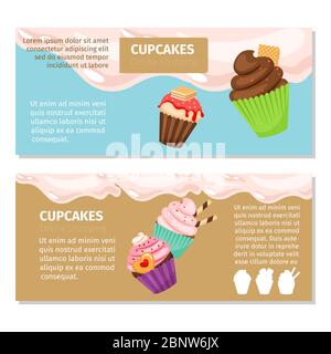 Online shopping cupcakes and muffin horizontal flyers design. Vector illustration Stock Vector