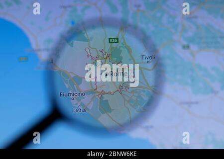 Los Angeles, California, USA - 1 May 2020: Rome City Town name with location on map close up, Illustrative Editorial Stock Photo