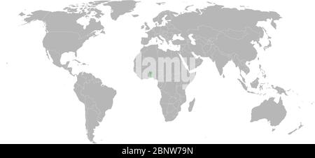 Benin african country highlighted on world map. Gray background. Perfect for business concepts, backgrounds, backdrop, poster, chart, banner, label, s Stock Vector