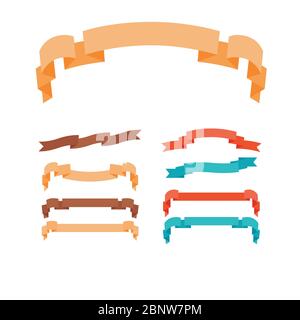 Ribbons in trendy style set isolated on white. Vector illustration Stock Vector