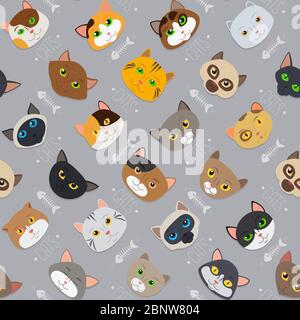 Fur cute different color cats pattern vector background Stock Vector