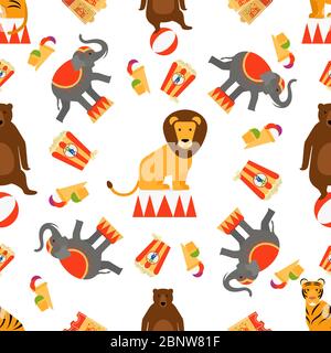 Circus animals and food seamless pattern. Vector illustration Stock Vector