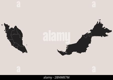 Malaysia map highlighted black .Stylish coffee white background. Perfect for business concepts, backgrounds, backdrop, poster, sticker, banner, label Stock Vector