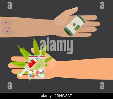 Drugs buy. Give money and take drugs vector illustration Stock Vector