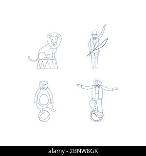Circus vector line art icons with lion and bear Stock Vector