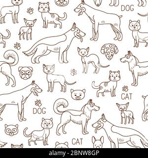 Vector pets pattern. Doodle dog and cat background Stock Vector