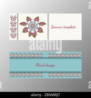 Floral pattern horizontal banner collection. Vector illustration Stock Vector