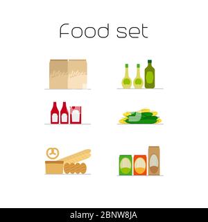 Foods market flat icons set. Vector illustration Stock Vector
