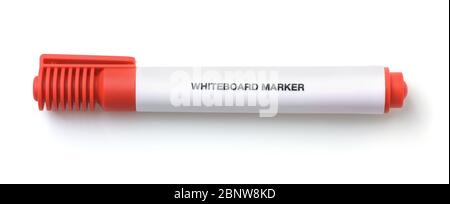 Top view of whiteboard red marker pen on white Stock Photo