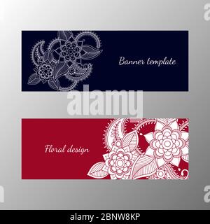 Floral pattern horizontal banner collection. Vector illustration Stock Vector