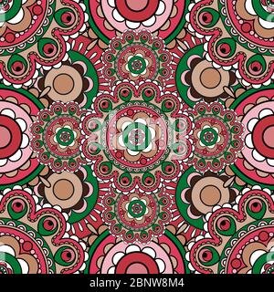 Mandala pattern colored seamless background. Vector illustration Stock Vector