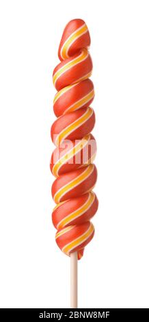 Front view of red twisty lollipop isolated on white Stock Photo