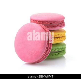 Stack of colorful macaroons isolated on white Stock Photo