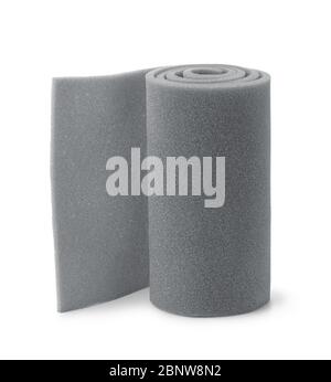 Roll of gray foam rubber sheet isolated in white Stock Photo